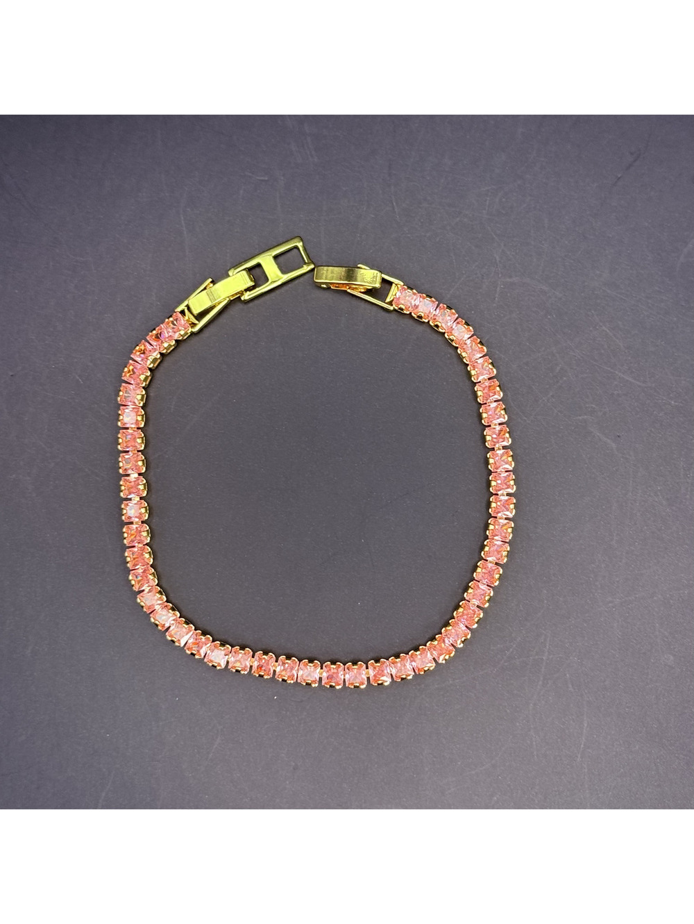 candy+clover light pink crystal gold tone tennis bracelet